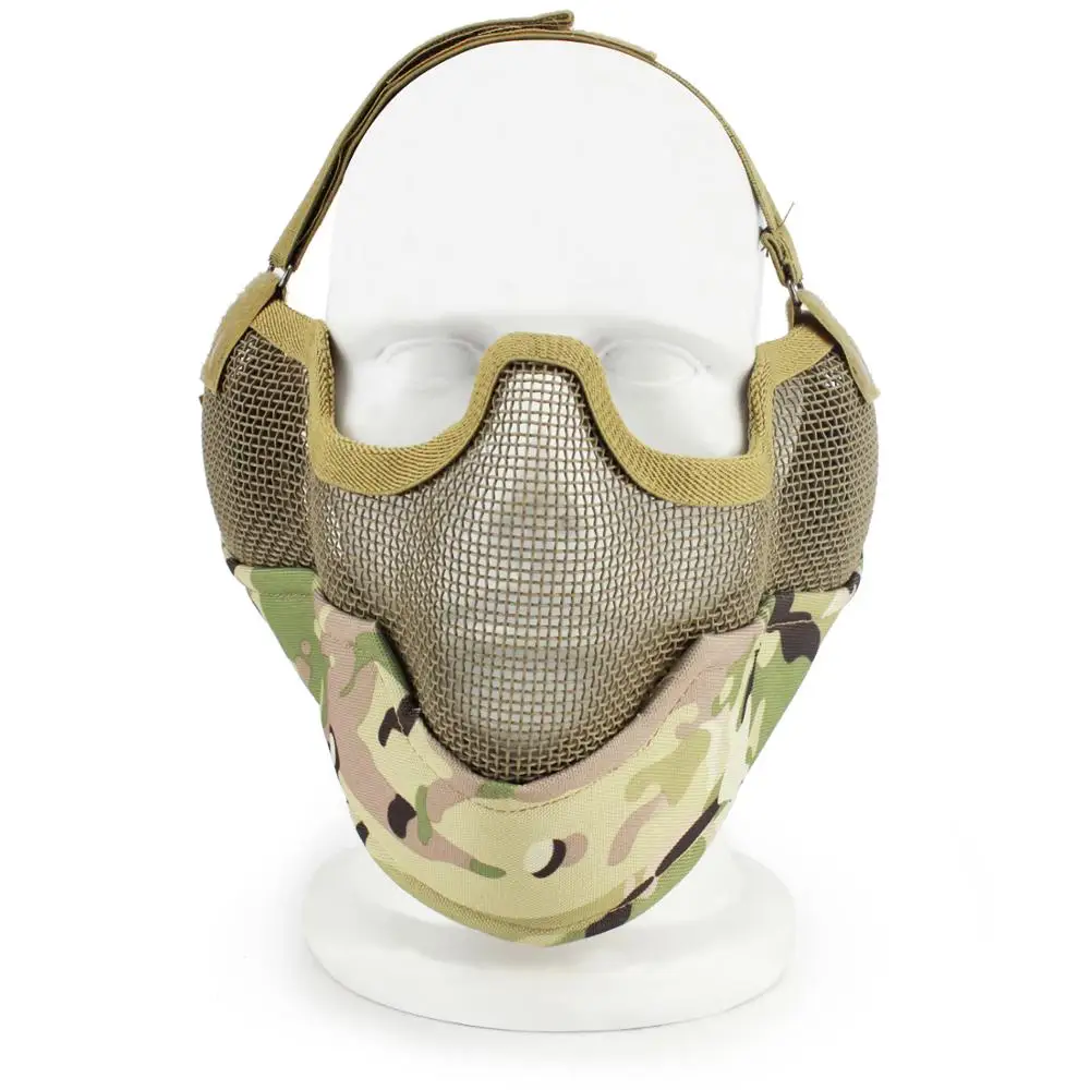 

ActionUnion Tactical Airsoft Half Face Mask Steel Wire Low-Carbon Metal Net Protecting Masks Outdoor CS with Ear Protection