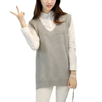 

2018 Spring Autumn Women Plus Size Fashion Wool Sweater Vest Female Casual Loose Knitted V-neck Sleeveless Pullovers Outwear A16
