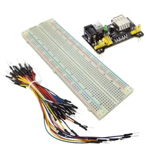 Suq3.3v/5v mb102 breadboard módulo de potência + MB-102 830 pontos solderless protótipo pão placa kit 65 fios jumper flexíveis