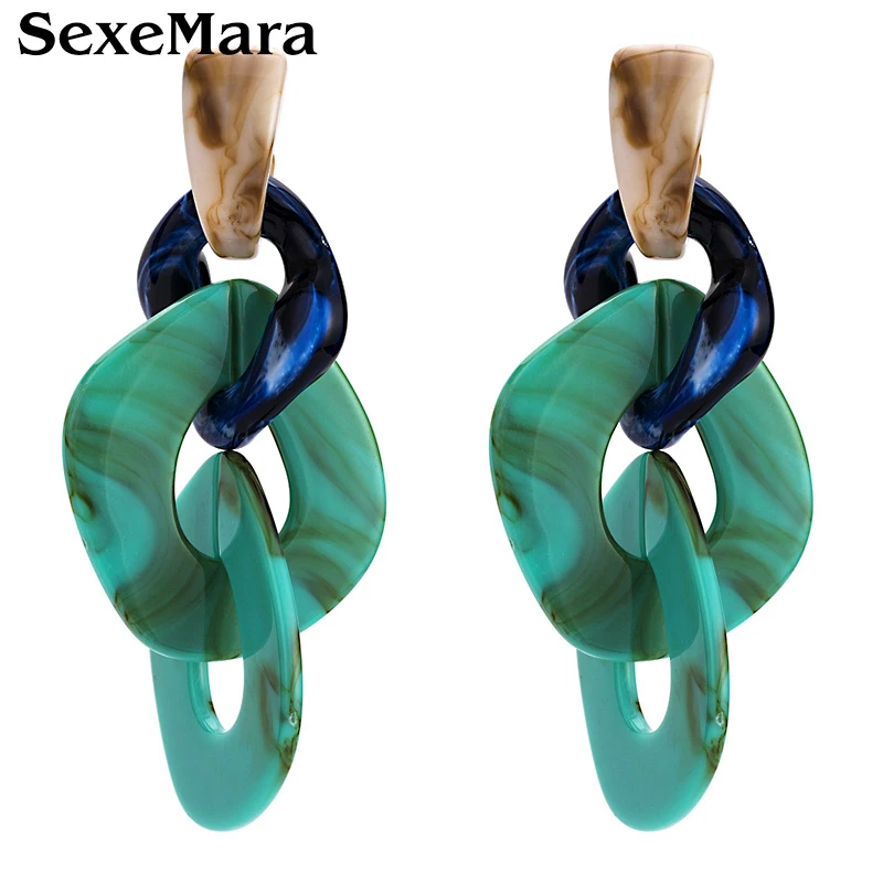 

SexeMara New Personality Geometric Acrylic Big Drop Earrings Muli-layer Chain Link Dangle Earrings For Women Jewelry Brincos