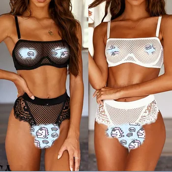 

Womens Set Sexy Underwear Push-up Lace Sheer Net Bra Set Sexy Lingerie Nightwear See Though Solid Color Set 2019 New Hot Sale