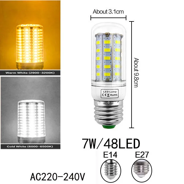 10 шт. E14 E27 E12 B22 B15 светодиодный Свеча светильник светодиодный Светодиодная лампа-Кукуруза лампы 3W 5 Вт, 7 Вт, 9 Вт, 12 Вт, 110V 220V светодиодный s люстра светильник Точечный светильник для дома - Испускаемый цвет: 7W Clear corn lamp