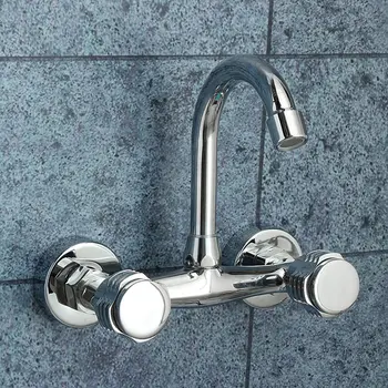 

Wall Bathroom Sink Washbasin Water Mixer Tap Faucet Copper Double Handle Single Hole Deck Mounted Bath Shower Faucets