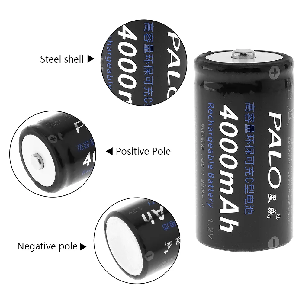 Günstige 4 stücke! PALO 4000mAh 1,2 V C Größe Ni Mh NiMH Akku mit Geringe Selbstentladung für Haushalt Taschenlampe Wasser Heizung spielzeug