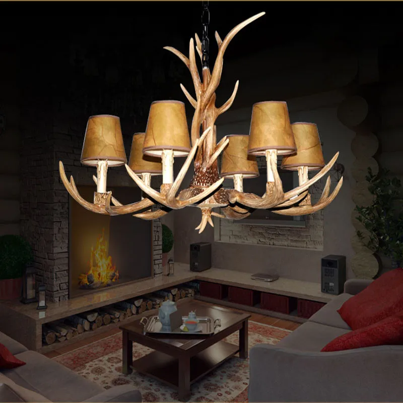 Countryside 6 Heads Chandelier for Home lighting decoration indoor christmas lamp pendentes e lustres Antlers wooden pendant chandelier4