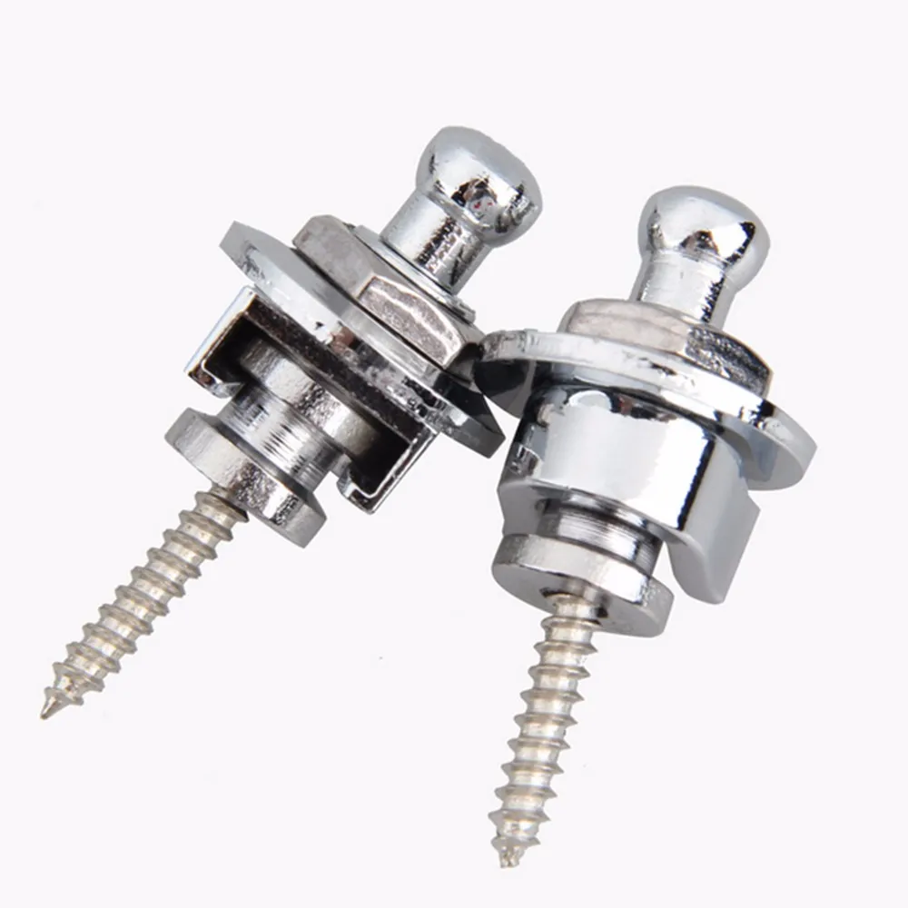 Guitar Strap Lock Bass Metal Button 2 pcs Hold Tight Easy Fix & Remove