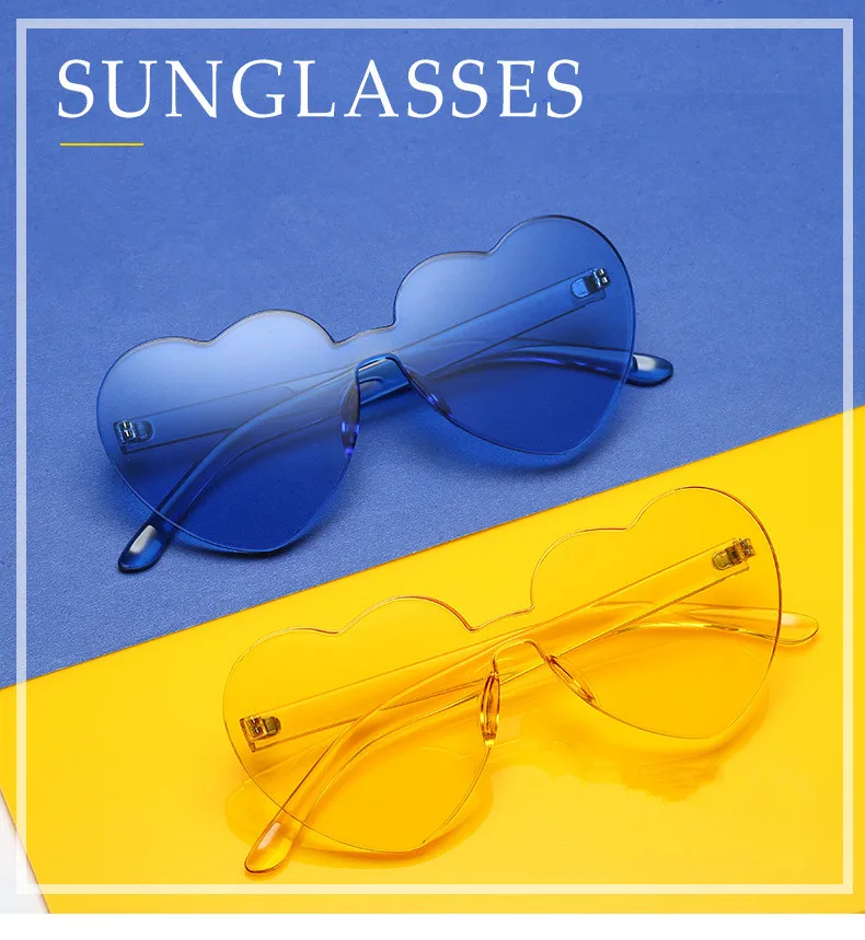 Новая мода без оправы винтажные любовные сердца солнцезащитные очки для женщин Роскошные брендовые дизайн солнцезащитные очки для женщин UV400 oculos de sol