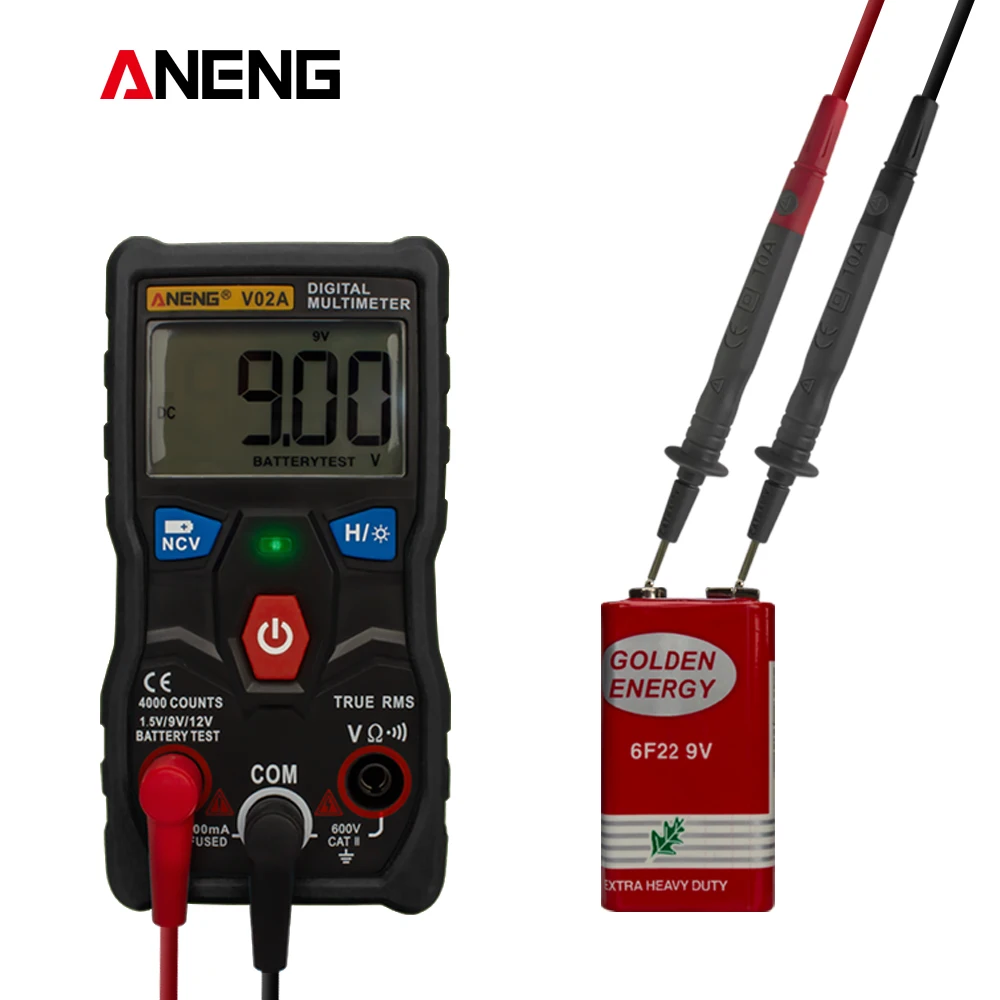 

V02A True RMS Digital Multimeter 4000 Counts Mini Auto Range HD Backlight Screen Resistance Voltage Meter Tester with Flashlight