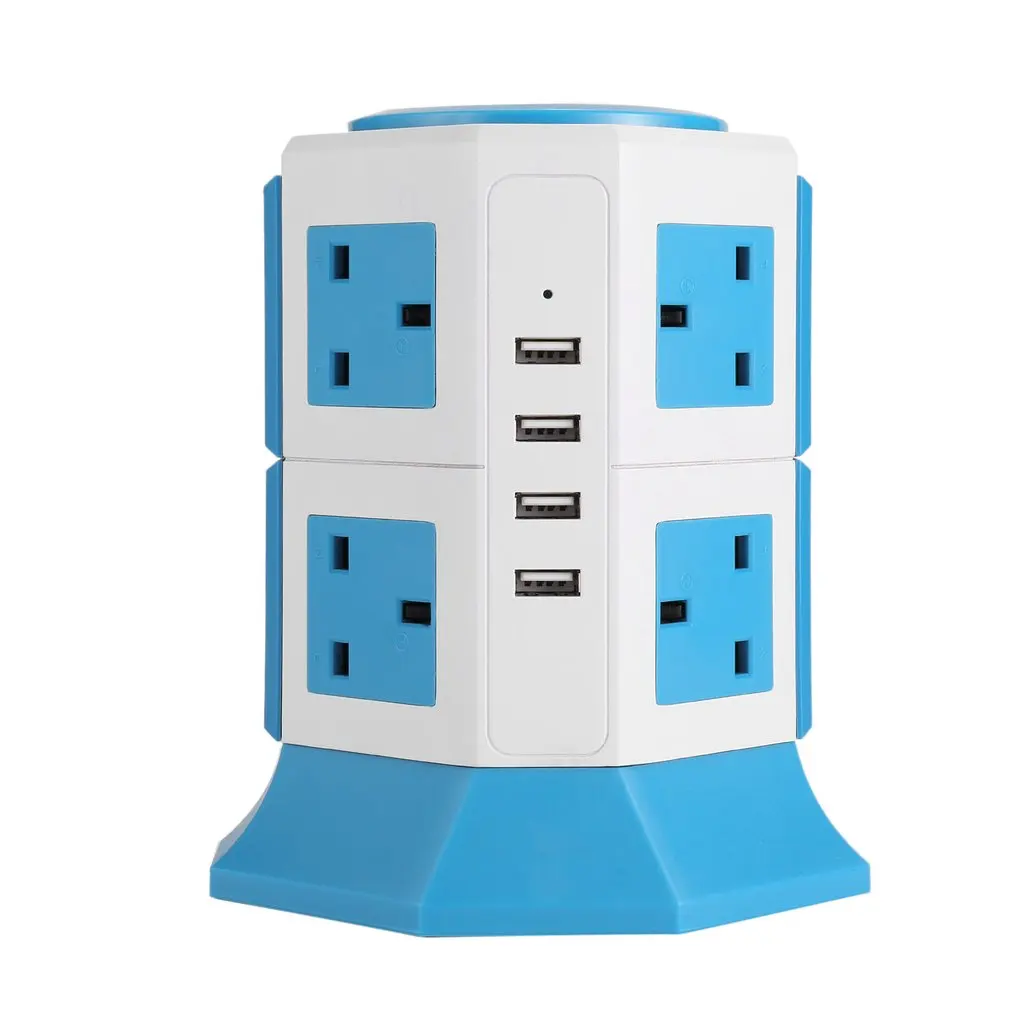 

12 Way Vertical Smart Tower Mains Power Strip Extension Socket 4 USB Port Adapter Multifunction Electrical With Switch