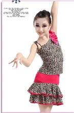 Hot sell 2 pcs 100-160cm rumba latin dance dress tango samba leopard print competition professional girl child dress costume