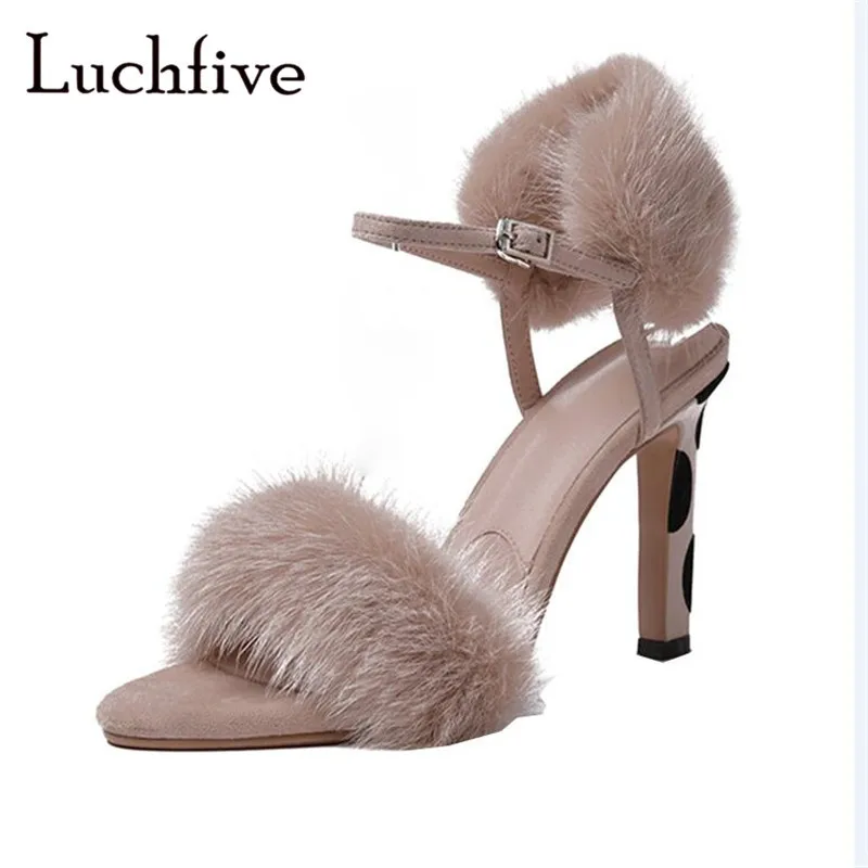 

Sexy dot print high heels women sandals wool buckle strap gladiator stiletto black beige open toe early spring sandals mujer