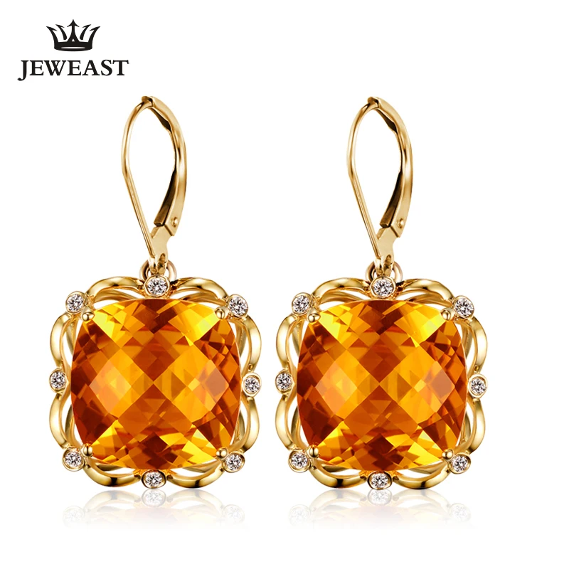 

Natural citrine 18K Pure Gold Earring Real AU 750 Solid Gold Earrings Diamond Trendy Fine Jewelry Hot Sell New 2019
