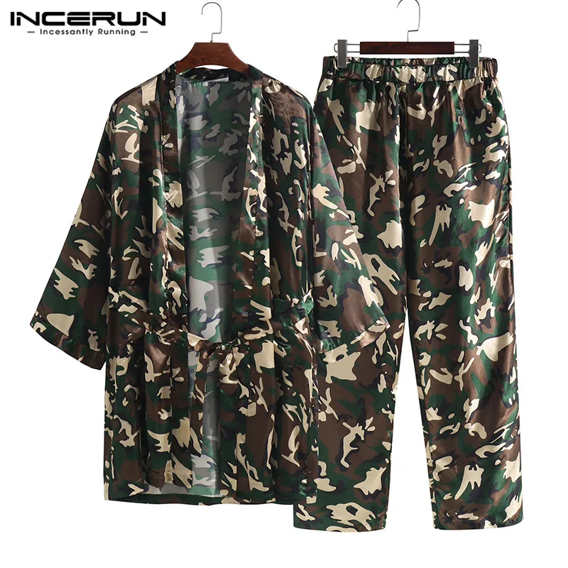 

INCERUN Polyester Fashion Men Camouflage Nightgown High Quality Long Loose Bath Robes Cardigan Personal High Quality Pajamas 5XL