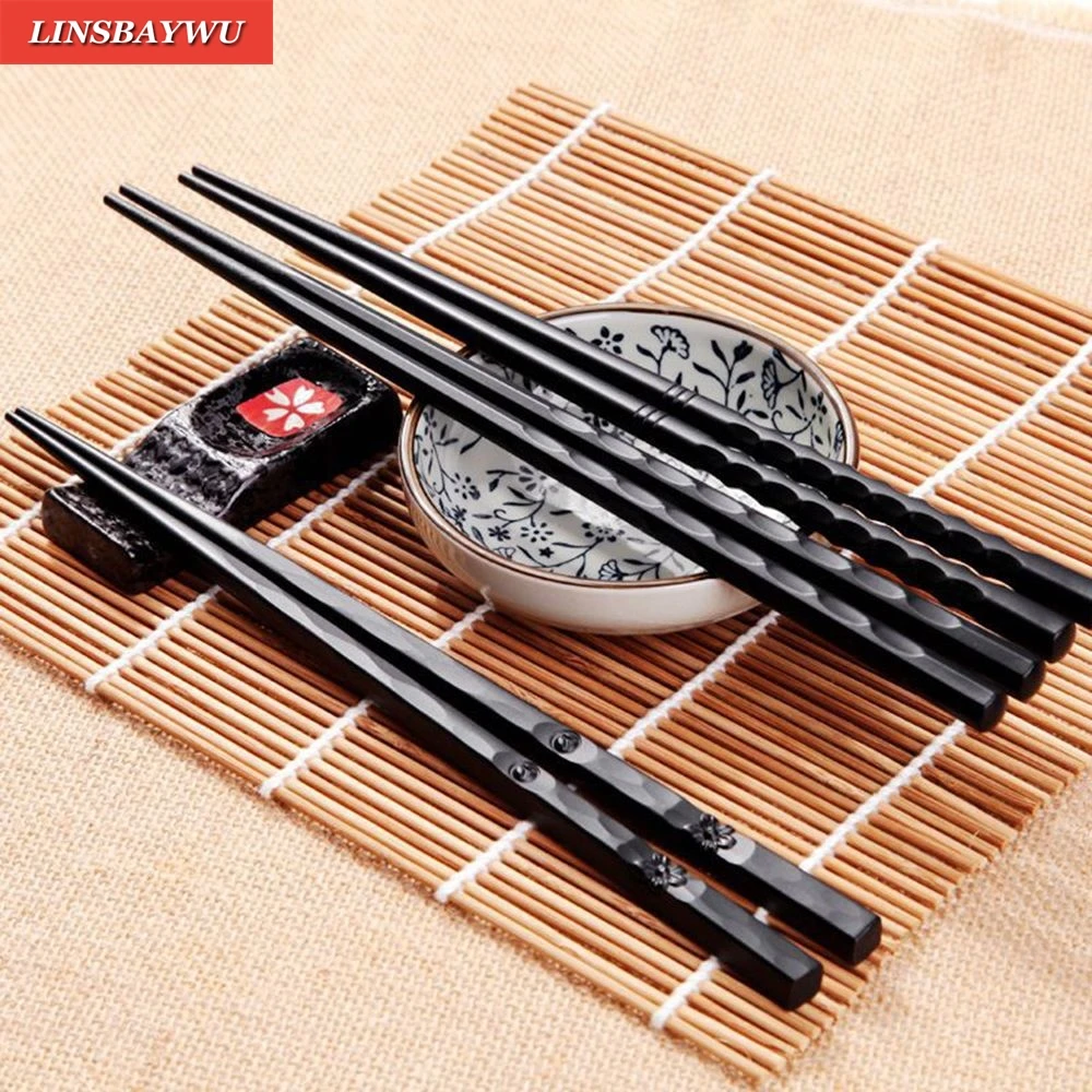 

1X Soft Japanese sushi hashi chopsticks long alloy sticks household kitchen anti resable black chop sticks Tableware For Kitchen