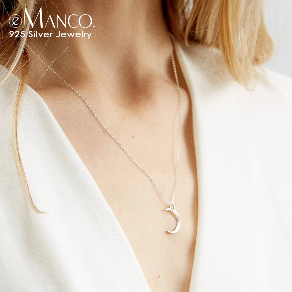 

2019 e-Manco Cute&Romantic Moon Pendants necklace women Fashion 925 Sterling Silver Long necklace fine Jewellery collier femme