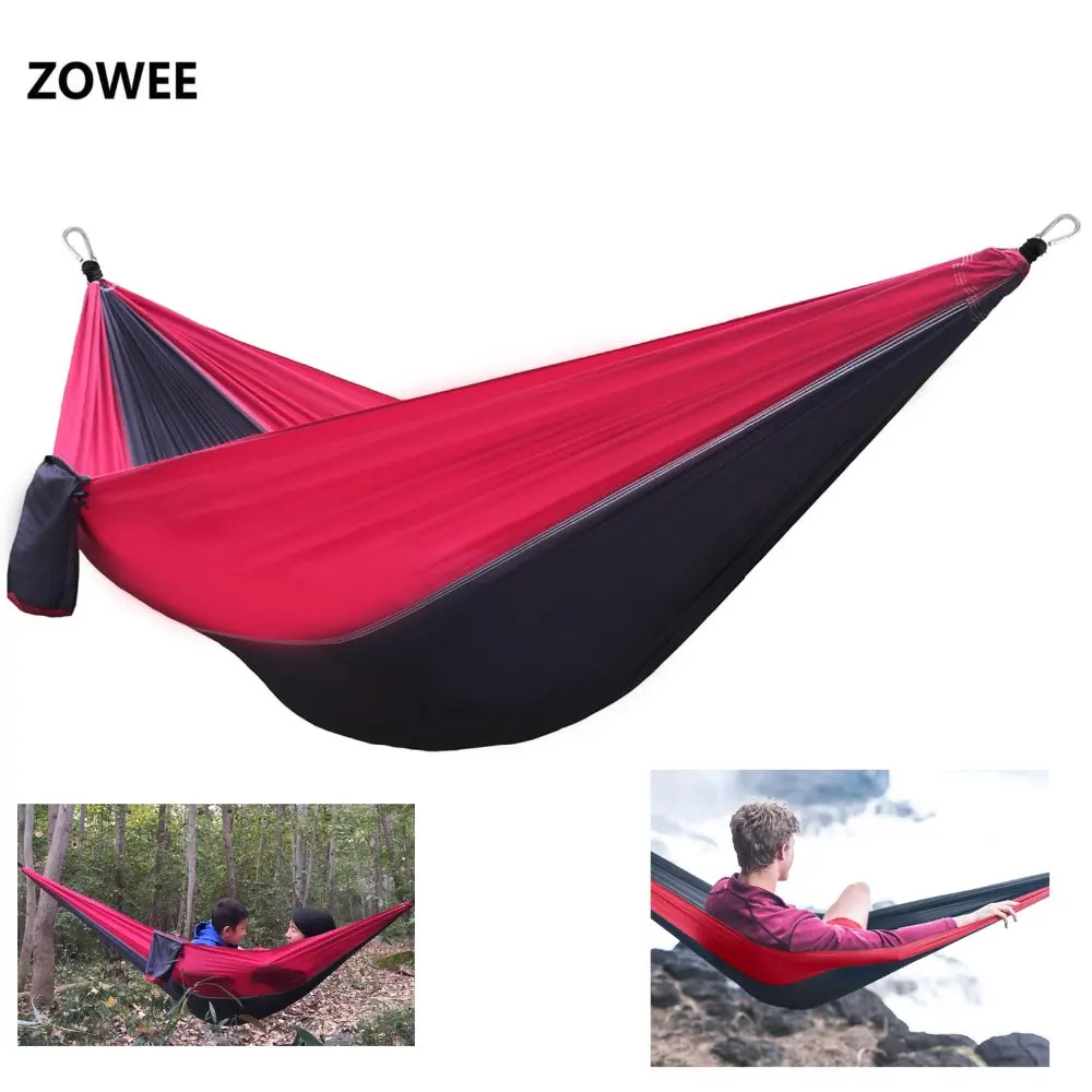 

210T Nylon Parachute Hammock Light Weight Outdoor Camping Portable Single Hammock with hammock ropes and hammock carabiners