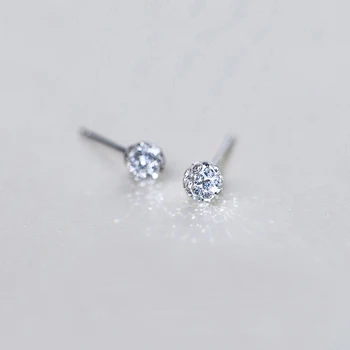 

MloveAcc Cute Small Round CZ Ball 925 Sterling Silver Stud Earrings for Women Girls Kids Jewelry Orecchini Aros Aretes