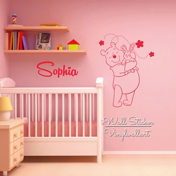 

Winne Name Wall Sticker Baby Nursery Winnie Bear Name Wall Decal Kids Room Cut Vinyl Stickers Personalized Children Name C70