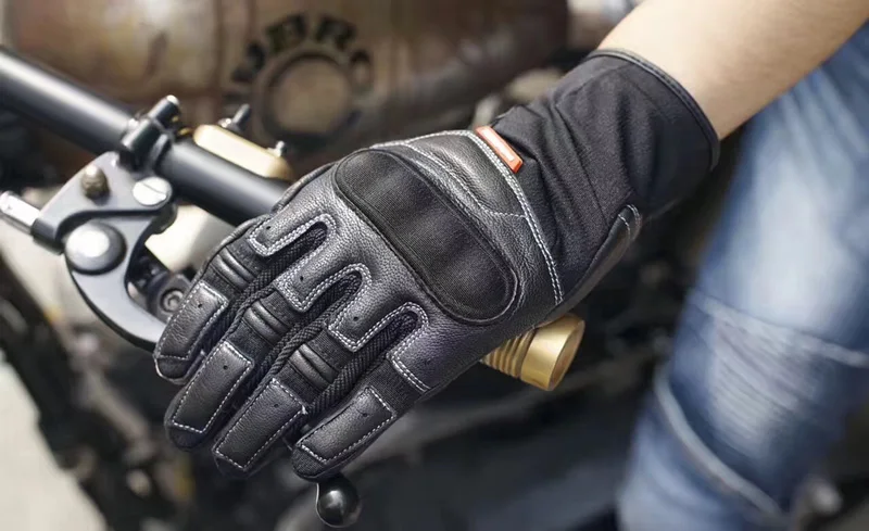 

Men's Motorcycle Leather mesh Protect Gloves scooter Cafe Bobber Glove breathable