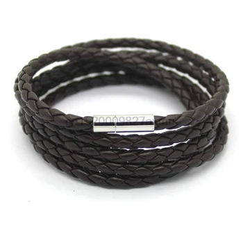 

100PCS New Fashion 5 layer Leather Bracelets & charm Bangle Handmade Round Rope Turn Buckle Bracelet For Women Men Low Price
