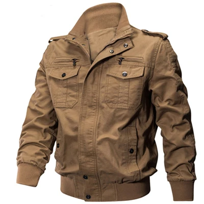Коллекция весна-осень, мужские куртки в стиле милитари, верхняя одежда из хлопка, повседневная мужская однотонная куртка, Мужская брендовая одежда SA671 - Цвет: Khaki