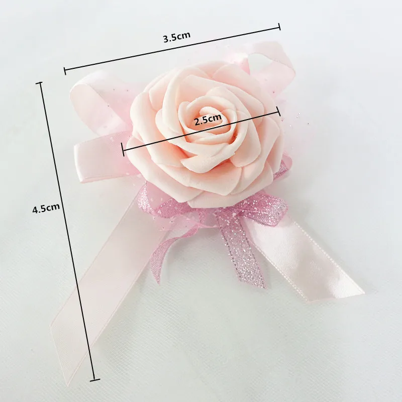 Flone Artificial Rose Flower Wedding Wrist Flower Hot Pink Bridesmaid Silk Corsage Hand Flowers Wedding Party Decor Floral (12)
