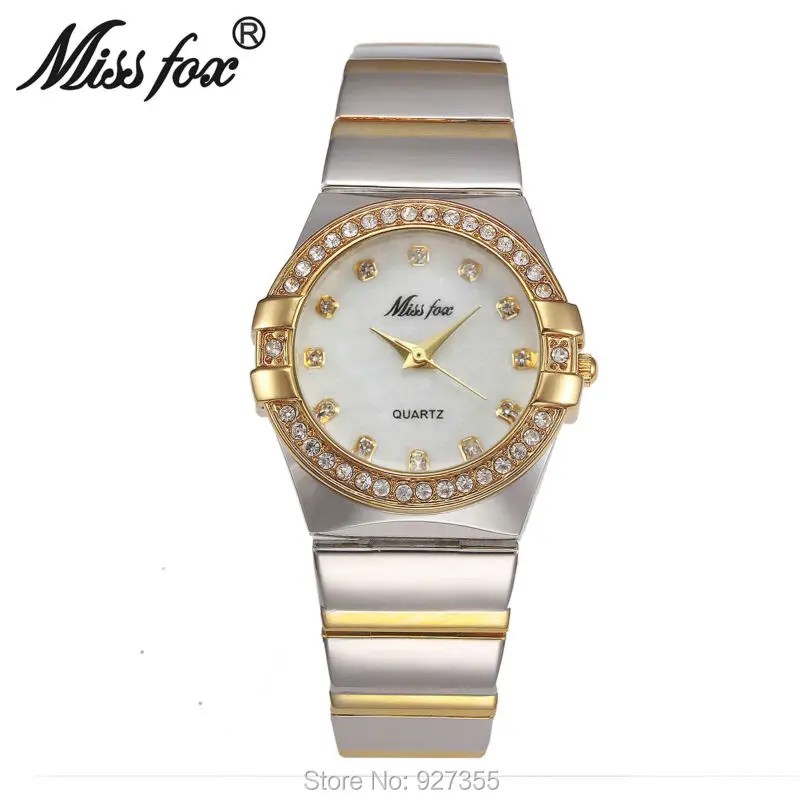 Стиль Топ качество роскошные часы Серебро Золото для женщин горный хрусталь Кристалл Кварцевые часы леди браслет платье наручные часы