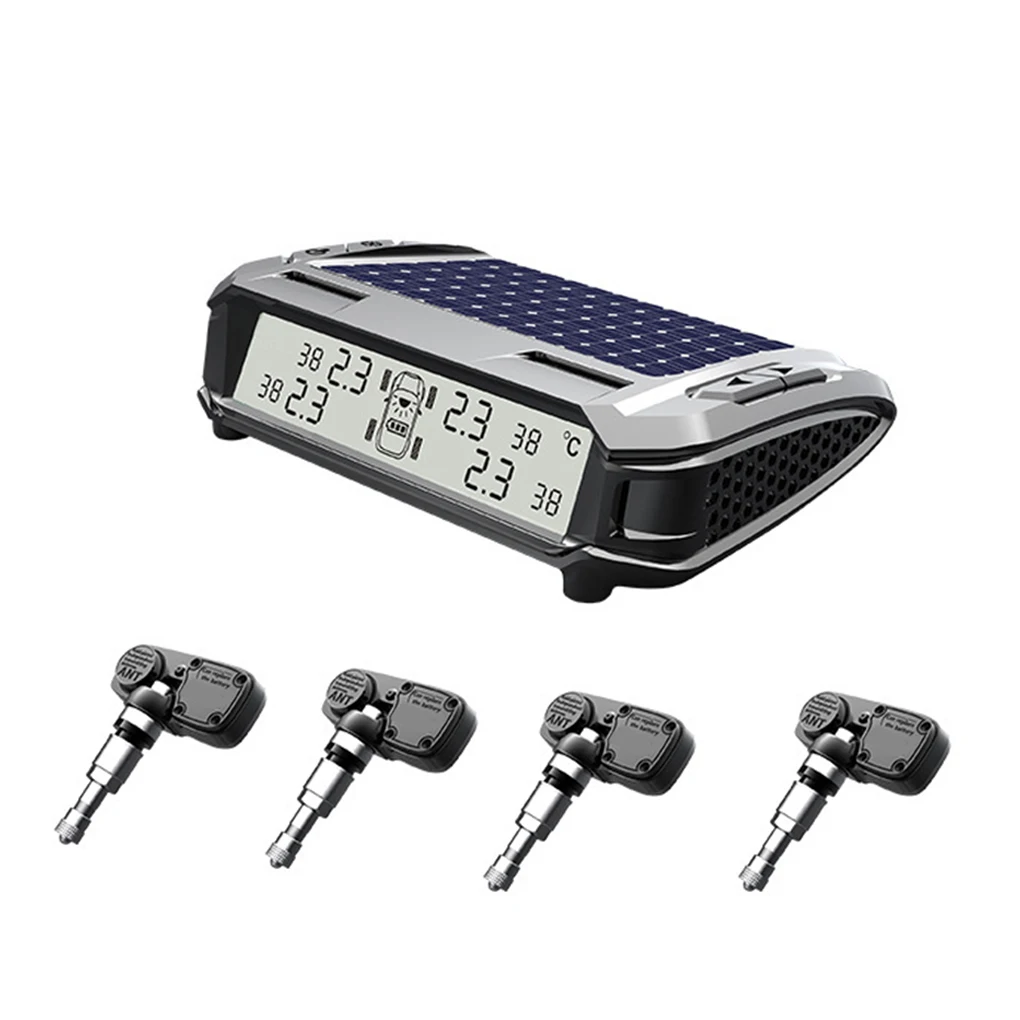 

Car Tire Pressure Monitoring System TPMS Solar Powered Built-in Alarm Wireless LCD Display Tire Pressure System
