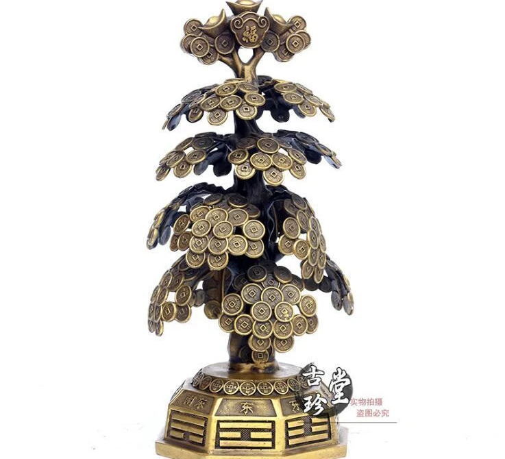 

Chinese Brass Fengshui Wealth Yuanbao coin copper cash Cow Money Tree Statue