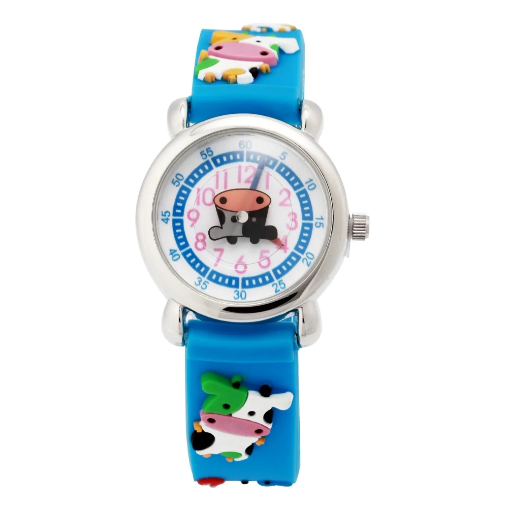Новое поступление Детские кварцевые Силиконовые часы милые 3D мультфильм корова водонепроницаемые часы для детей