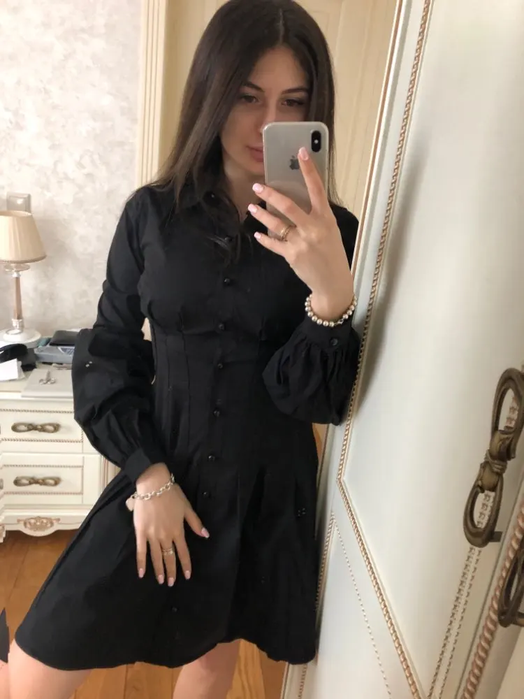 OOTN Элегантное Черное Короткое женское платье-блузка с длинным Рукавом Плиссированное мини-платье вечерние платья весеннее женское сексуальное тонкое платье vestido