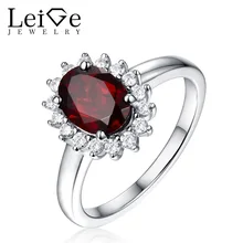 Leige Jewelry Halo Garnet Ring January Birthstone Natural Gemstone Silver 925 Oval Cut Prong Setting Romantic Anniversary Rings