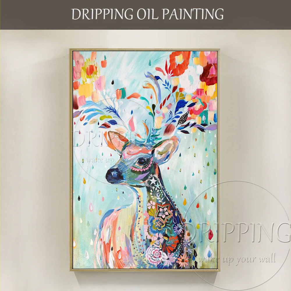 Artist Hand painted High Quality Colorful Nordic Oil Painting on Canvas Colorful Animal Deer Nordic Oil