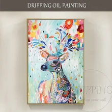 Artist Hand painted High Quality Colorful Nordic Oil Painting on Canvas Colorful Animal Deer Nordic Oil
