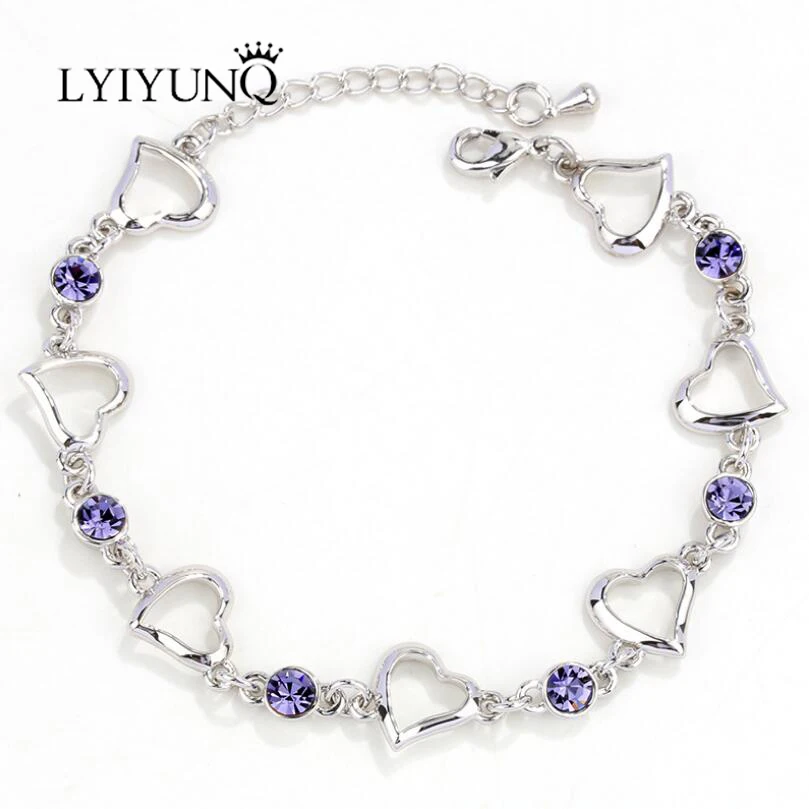 

LYIYUNQ Fashion Brand Cute Crystal Wedding Jewelry Romantic Heart Bracelets For Women Party Rhinestone Bracelet