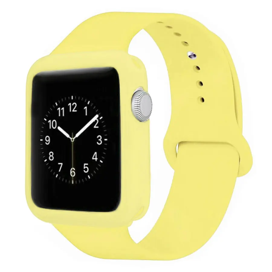 Красочные силиконовые спортивные ремни с бампером чехол для Apple Watch 38 мм 42 мм 40 мм 44 мм браслет ремень для iWatch 4 3 2 1 - Цвет ремешка: Yellow