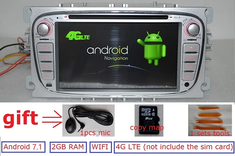 Clearance Android 7.1 for Ford focus 2 s-max 2din car dvd,gps navigation,wifi,radio,bluetooth,Steering wheel,Free 8g map,mic,touch screen 1