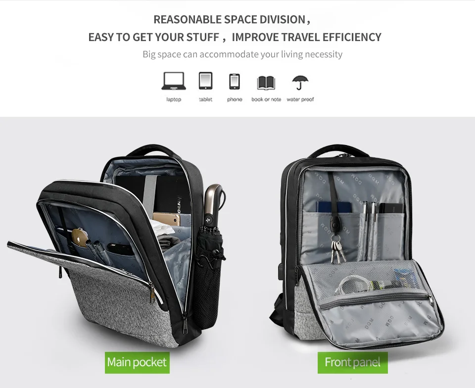 DQM Многофункциональный высокое качество среза устойчивый 15,6 usb рюкзак для ноутбука повседневный мужской рюкзак для путешествий для мужчин