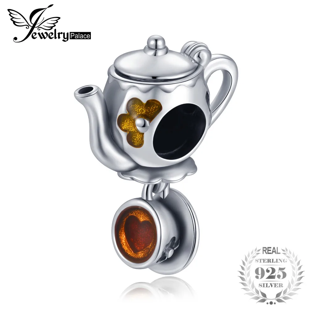 

JewelryPalace 925 Sterling Silver Enamel Tea Coffe Cup Beads Charms Silver 925 Original Fit Bracelet Silver 925 original Jewelry