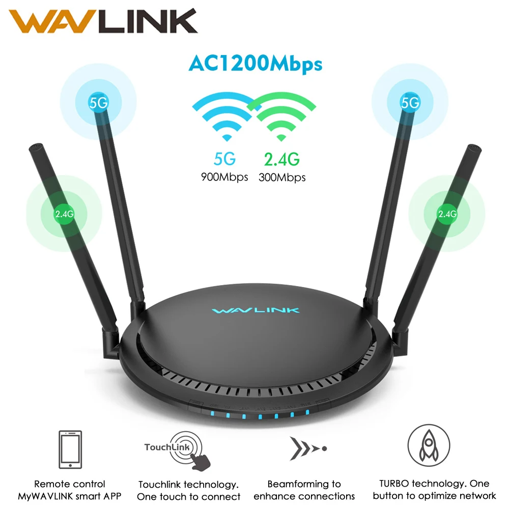 Wavlink AC1200 WiFi Router Gigabit 5Ghz WiFi Extender Booster 2.4Ghz WiFi Repeater 1200Mbps 4x5dBi Touchlink Smart Dual-Band