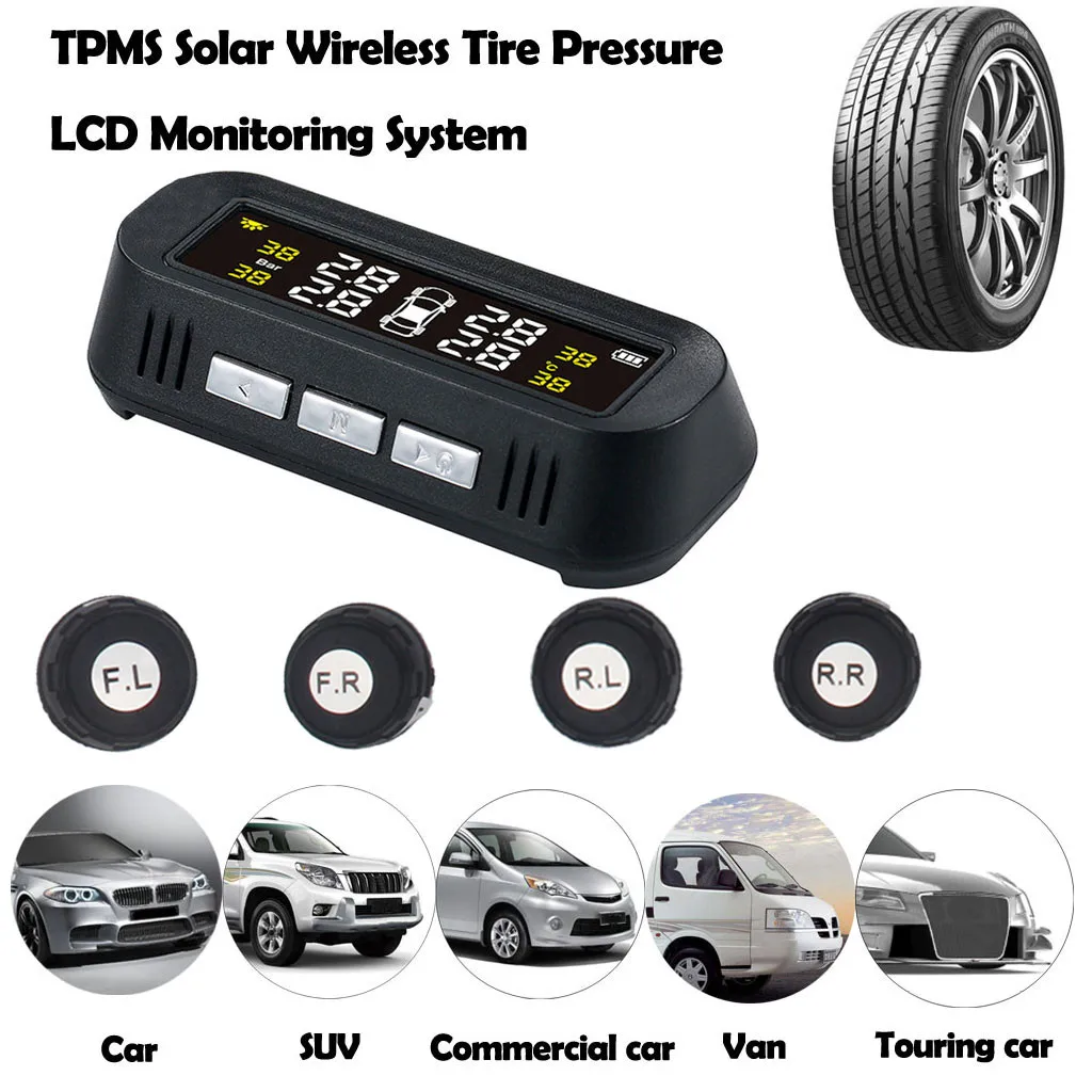 

Solar Smart TPMS Wireless tire pressure monitoring system Waterproof IP67 sensor for 4 Wheels Auto Cars with LCD color Display #