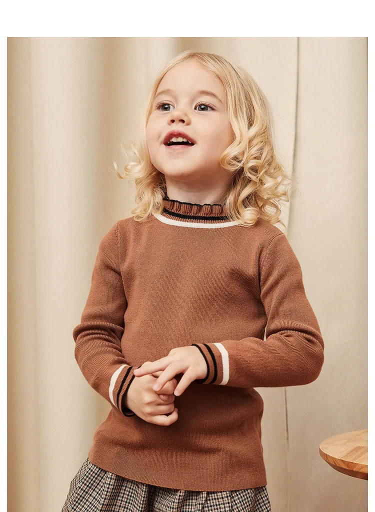 Minibalabala/свитер для маленьких девочек; Детская Вязаная весенняя одежда; Однотонный пуловер с воротником под горло; свитер для девочек; одежда для От 2 до 7 лет