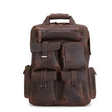 New fashion leather big backpack crazy horse leather shoulder bag unisex handmade European and American retro