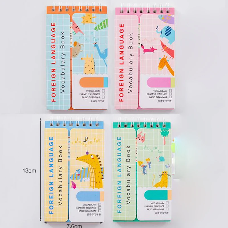 

Creative cartoon coil cover baffle English word notebook Students learn to carry around foreign language vocabulary book