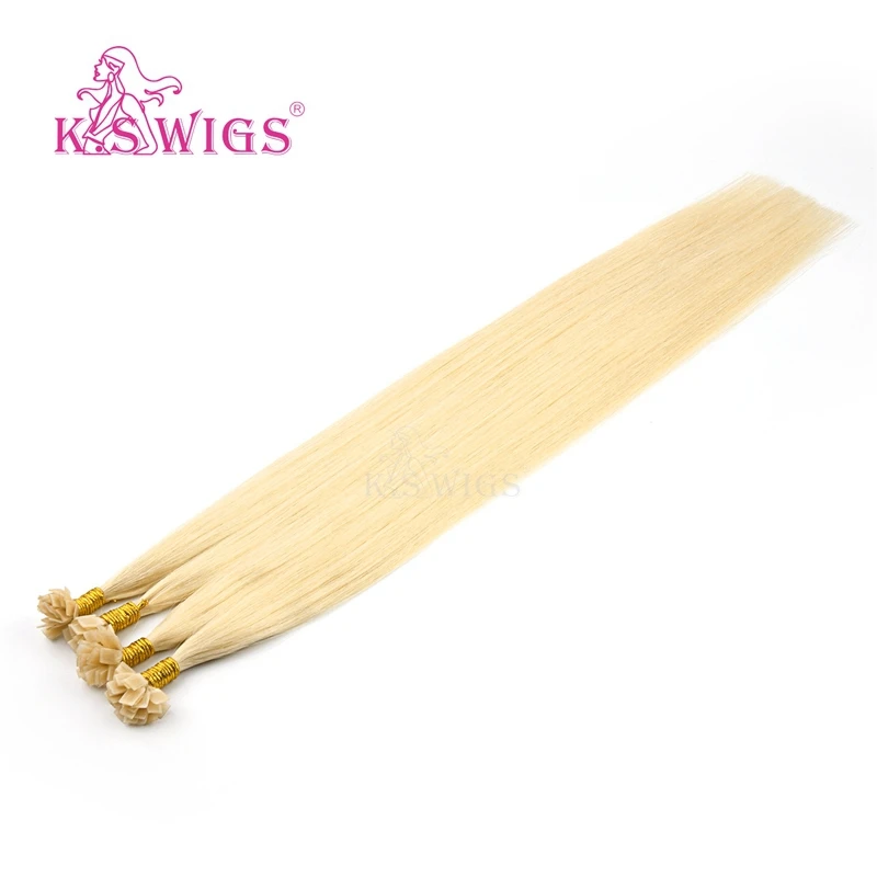 K.S Wigs 24'‘ Remy Pre Bonded Flat Tip Human Hair Extensions Straight Double Drawn Capsules Keratin Fusion Hair 1g/s - Цвет: #613