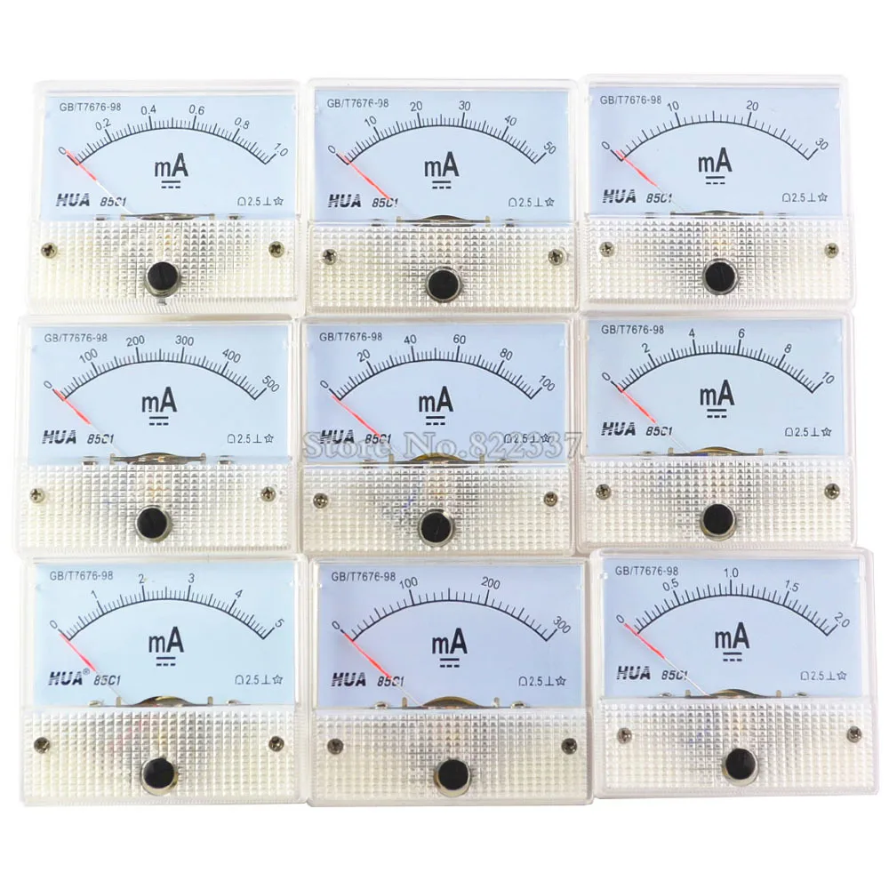 

85C1-mA DC Amp Meters Analog Meter Panel Measuring Range 1mA 3mA 5mA 10mA 20mA 30mA 50mA 100mA 300mA 500mA Micro Current