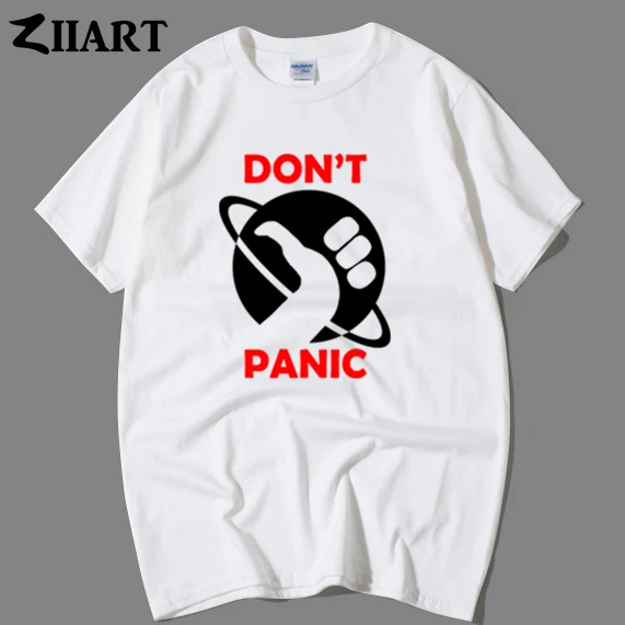Одежда для пары с надписью don't panic hicher's guide to the galaxy Мужская футболка короткими