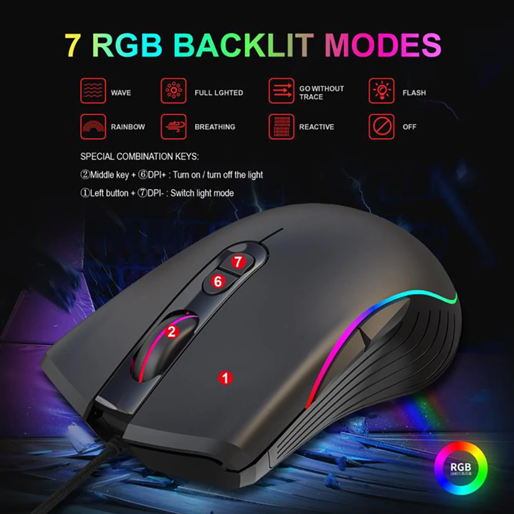 VicTsing XR261 Gaming Mouse Wired 7 Programmable Button RGB LED Light Backlit Mouse Ergonomic DPI Adjustable Mice For PC Gamer (5)