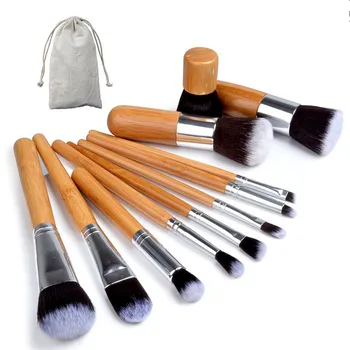 

11PCS Bamboo Makeup Brushes Set with Cloth Bag Cosmetics Foundation Make Up Tools Kit for Powder Blusher Eye shadow Eyeliner