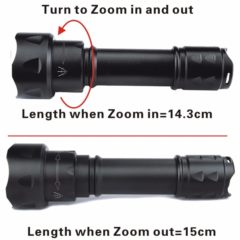 UniqueFire T20-XPE Rechargeable LED Flashlight Kit 1 Ultra Bright Flashlights, 5 Modes, Zoom Lens, Water Resistant, 1 Rat Tail5
